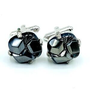 Vintage Sarah Coventry Faux Hematite Mens Cufflinks Silver Tone